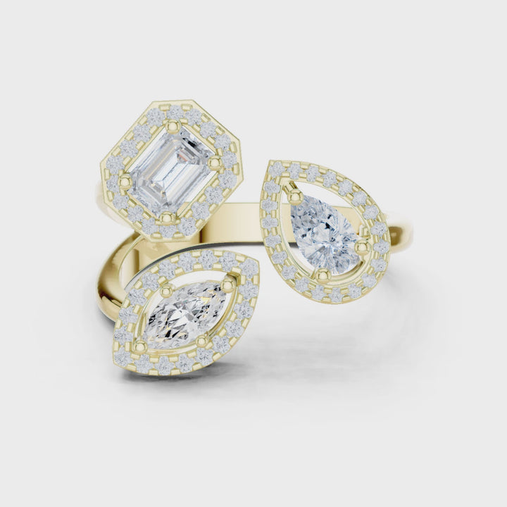 0.92CT Triple Petal Floral Lab Grown Diamond Ring in 14K Gold