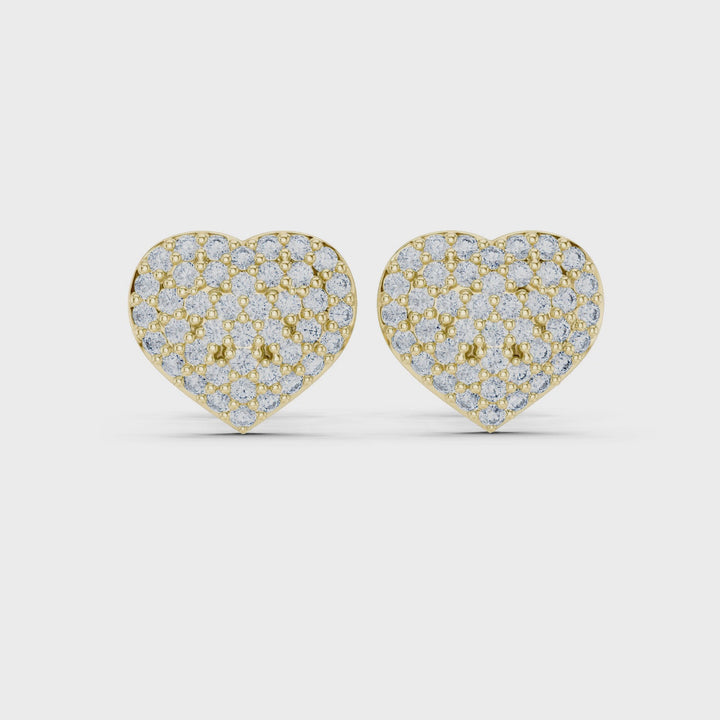 0.34CT Heart-Shaped Lab Diamond Stud Earrings|Pavé Heart Design