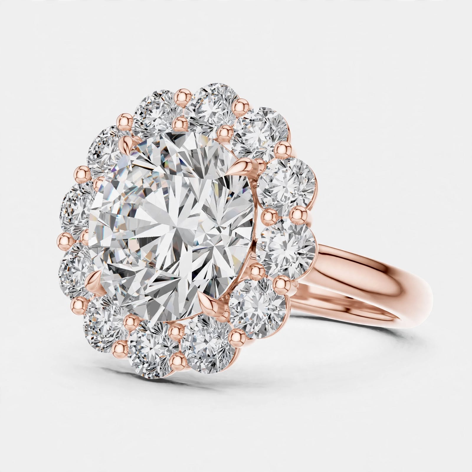 6.59CT E VVS2 Floral Lab Grown Diamond Ring in 18K gold