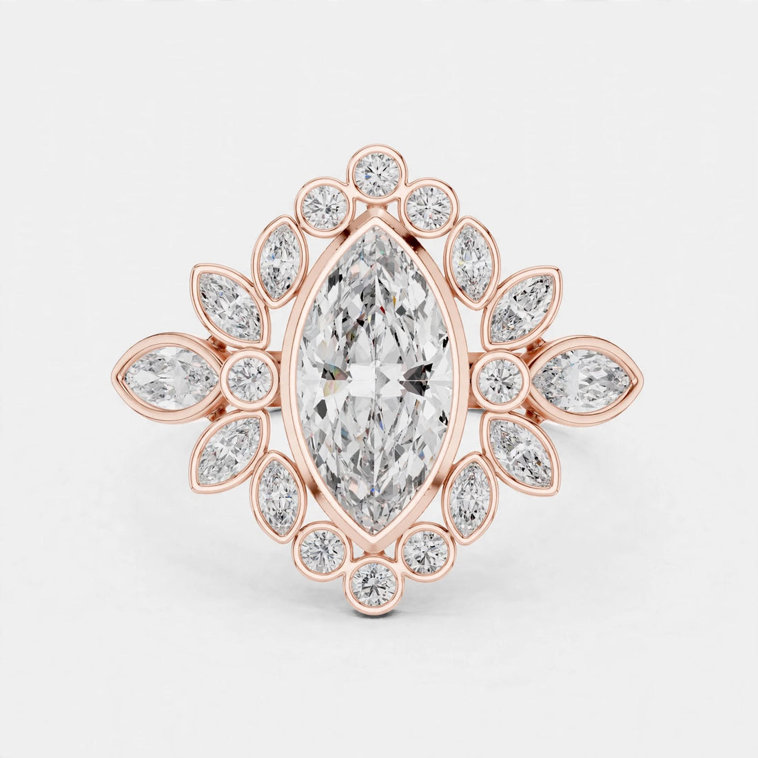 2.11CT F Color VS1 Clarity Floral Lab Grown Diamond Ring in 18K Gold