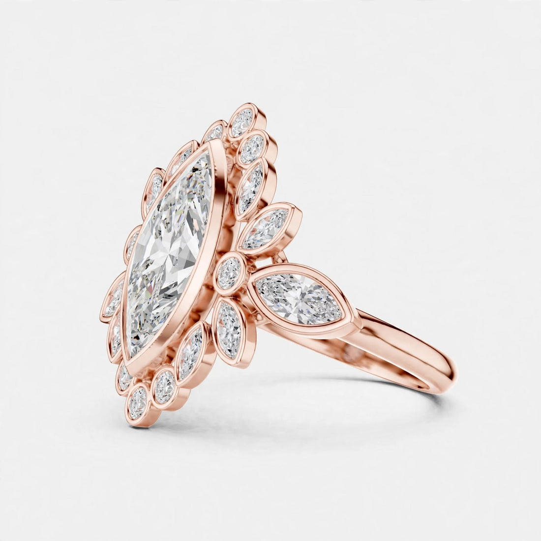 2.11CT F Color VS1 Clarity Floral Lab Grown Diamond Ring in 18K Gold