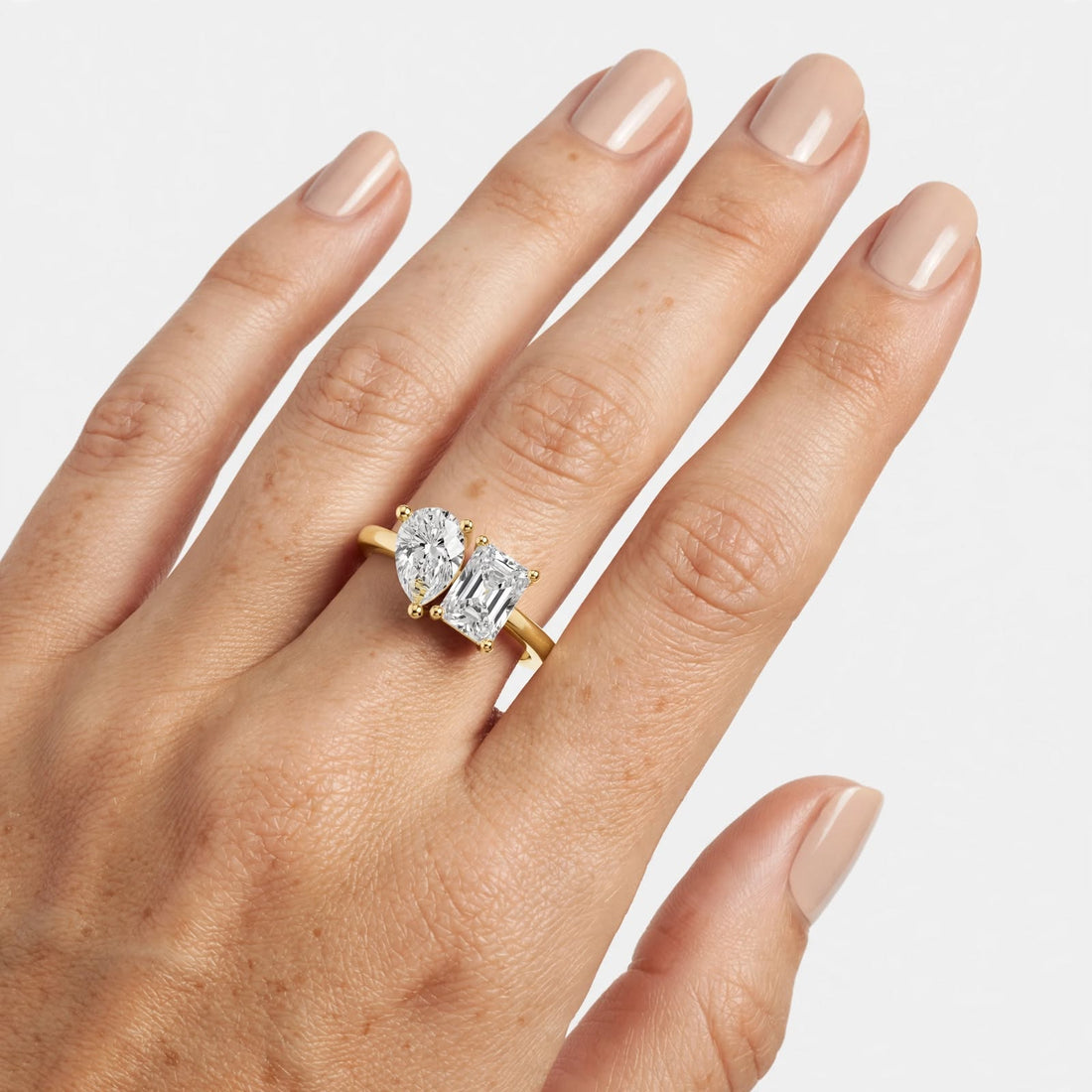 Elegant 1.14CT Pear & Radiant Cut Lab Grown Diamond Ring In 18K Gold