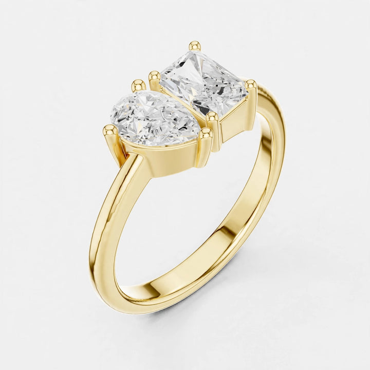 Elegant 1.14CT Pear & Radiant Cut Lab Grown Diamond Ring In 18K Gold