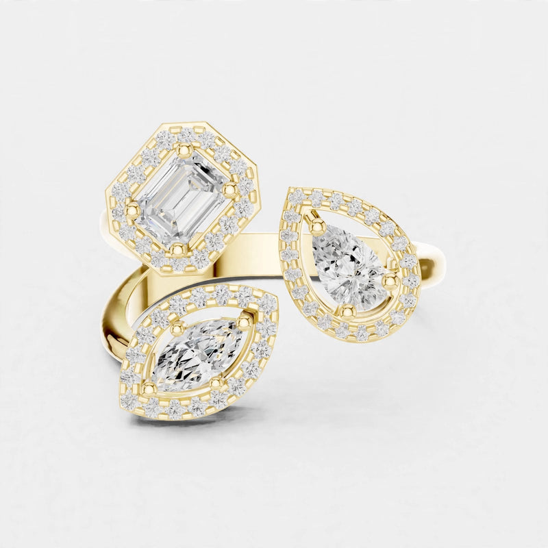 0.92CT Triple Petal Floral Lab Grown Diamond Ring in 14K Gold