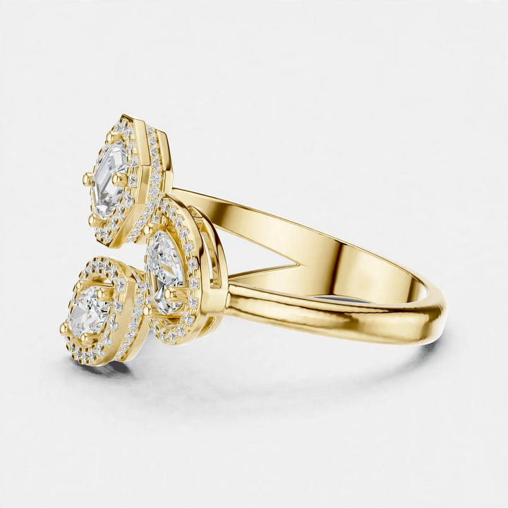 0.92CT Triple Petal Floral Lab Grown Diamond Ring in 14K Gold